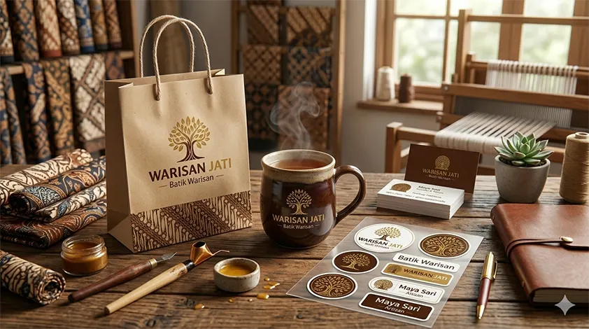 Contoh design paper bag, kemasan dan mug custom